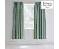 Catherine Lansfield Kids - Cortinas (168 x 183 cm), diseño a Rayas, Color Verde y Azul