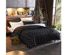 CHAOSE Juego de Sábanas Universo Planeta Funda Nórdica de Algodón y poliéster 3 Piezas (1 Funda Nórdica + 2 Funda de Almohada 48x74cm) (Rayas Blancas y Negras, (150x200cm+2/74x48cm) - Cama de 90)