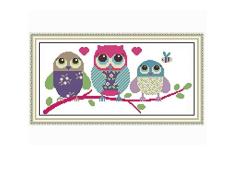 Proumhang 11 CT Kits de bordado DIY Mantel de punto de cruz para bordar 3 hilos Aida Canvas Impreso 48x24cm: Tres búhos