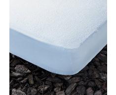 PROTECTOR DE COLCHÓN IMPERMEABLE con rizo. Lavable. (Blanco 105x190 cm)