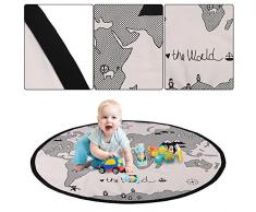 Alfombra Redonda Manta de Rastreo de Bebé de Algodón Fácil de Llevar Manta de Cojín de Mapa del Mundo Manta Suave Adorno de Piso de Habitación de Bebé Plegable