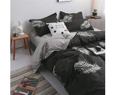 Fansu Juego de Ropa de Cama 4 Piezas, Microfibra Funda de Edredón Sábana Funda de Almohada Cremallera Diseño Funda de Almohada Conjunto De Edredón Hoja Plana (150x200cm,Negro)