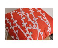 Coral Orange Willow - Decorativa Funda de Cojin 40 x 40 cm, Square Naranja Coral Seda Bordado con Hilo de Plata y Cristales