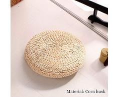 Morbuy Cojín de Suelo de Hierba Tejida a Mano, Ronda Puf Tatami Redonda para Oficina Cojín de Asiento Yoga Meditación Almohada Decoración para el Hogar (15.7”/ 40cm, Mazorca de maíz)