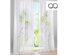 SIMPVALE 2 Paneles Cortina de Ojales Visillos de Estampado Floral Transparente para Sala y Balcón, Verde, Amplitud 150cm/Altura 175cm