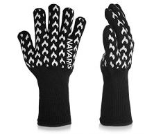 Navaris Guantes ignífugos para Chimenea - Manoplas de Silicona Resistentes al Calor 500 °C - Guante de Cocina para Asar al Horno Barbacoa y Parrilla