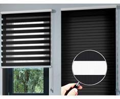 Estor noche y día enrollable PREMIUM (desde 40 hasta 250cm de ancho) con cajón de ALUMINIO blanco tejido color negro. Medida 224cm x 180cm para ventanas y puertas