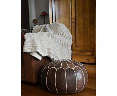 Poufs&Pillows Puf Artesanal de Cuero auténtico - Hecho a Mano - Entregado con Relleno - Otomano, cojin de Suelo, reposapiés (Marrón Madera)
