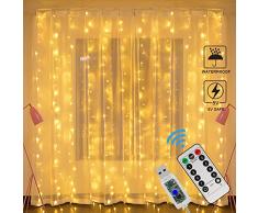 Cortina de Luces LED USB, Zorara 3x3 m 300 LEDs 8 Modos Cortinas de Luz Impermeable Cadena Luz de Cortina Blanca Cálida para Bodas, Casa, Jardín, Decoración Navidad [Clase de eficiencia energética A]
