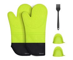 PHILORN Guante de Silicona Impermeable Horno Resistente al Calor Guante Antideslizante de Pellizco y Brocha Puños Largos de Algodón Parrilla para Barbacoa Fumadores para Fumar Fumadores