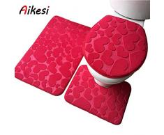 Aikesi juego de 3 Alfombra de baño Alfombra de tocador Alfombrilla de pies Funda de asiento de inodoro Conjunto, Franela de color sólido,Absorbente,Suave,Haz la vida más cómoda