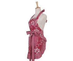 G2Plus bonito de mujer de algodón Delantal de cocina con diseño de delantal de cocina de moda Apron con bolsillos para cocinar o para hornear rojo