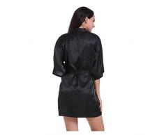 Morbuy Lencería Kimono Batas de casa con Escote de Seda Satén Camisón Ropa de Dormir Cama Albornoz Dama,1Pcs (L, Negro)
