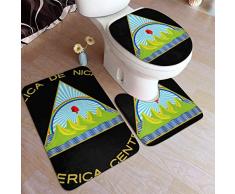 Juego de tapetes de Alfombra de baño Nacional de Bandera de Nicaragua Juego de Almohadillas Antideslizantes de 3 Piezas Alfombrilla de baño + Contorno + Tapa de Inodoro