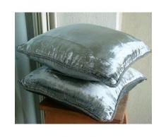 Silver Shimmer - Decorativa Funda de Cojin 45 x 45 cm, Square Plata Terciopelo Frontera de Cuentas Hecho A Mano