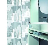 Spirella 180 x 200, Plateado colección Skyline, Cortina de Ducha Textil, 100% Polyester, PEVA