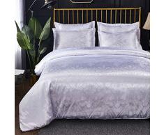 Langde Juego de Funda de Edredón Patrón Satin Nordicas de Microfibra 220 x 230 cm con 2 x Fundas de Almohada de 50 x 75 cm para Cama 150/160, Juego de Ropa de Cama Satinado, Blanco