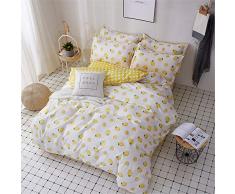 Fansu Juego de Ropa de Cama 4 Piezas, Incluye Estampado de Frutas Microfibra 1 Cremallera Funda Nórdica de Edredón + 1 Colcha de Sábana + 2 Fundas de Almohada (150x200cm-1.5M,Limón Amarillo)