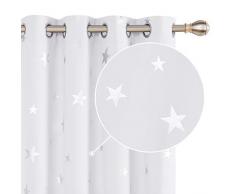 Deconovo Cortinas Opacas de Salón Dormitorio Moderno Aislantes Luz Proteccion Privacidad Infantiles Estrella Plateada 117 x 183 cm Gris Blanco