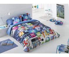 ES-TELA - Juego de funda nórdica REDES (3 piezas) (impresión digital) - Cama de 90 cm. - Parte estampada 100% Algodón - Parte lisa 50% Algodón / 50% Poliéster - 144 Hilos