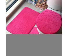 Aikesi juego de 3 Alfombra de baño Alfombra de tocador Alfombrilla de pies Funda de asiento de inodoro Conjunto, Franela de color sólido,Absorbente,Suave,Haz la vida más cómoda