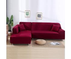 ele ELEOPTION Funda de sof¨¢, Cubiertas para Sof¨¢s, Juego El¨¢Stico de Sof¨¢s de 2 para Sof¨¢ en Forma de L de 3 Plazas Incluye Funda de Almohada, Vino Rojo