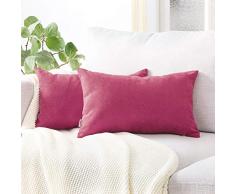 Topfinel juego 2 Fundas cojines Cama Sofas de Chenilla Algodón Lino duradero Almohadas Decorativa de color sólido Para Sala de Estar sofás camas sillas Dormitorio Jardín Coche 40x80cm Fucsia
