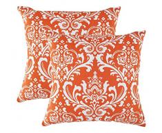 TreeWool - Pack de 2 - Damasco Decorativo fundas de cojín, 100% algodón (40 x 40 cm / 16 x 16 pulgadas; Naranja)