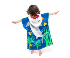 Florica Algodón Niños Niñas Encantador Ponchos Encapuchados baño Toalla de baño(Talla Grande Tiburón)