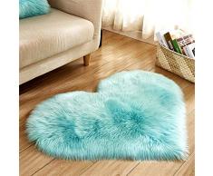 LIVEINU Alfombra Shaggy De Pelo Largo con Forma De Corazón Alfombra De Piel Sintética Alfombra De Piel Oveja Sintética Alfombra De Suelo para Salón Sala de Estar 70x90cm Luz Azul