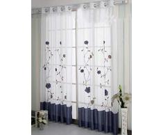 SIMPVALE 2 Piezas Cortinas Visillos Bordado Floral Translucida de Dormitorio Moderno Ventana Cortina Paneles con Ojales para Balcon, Salón, Habitación y Cámara, 140x225cm, Azúl