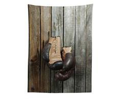 Abakuhaus Vintage Tapiz de Pared y Cubrecama Suave, Guantes de Boxeo Vintage en Fondo de Madera Antiguo Equipamiento Foto Arte Estampa, Estampa Resistente, 110x150 cm, Marrón