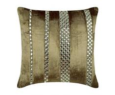 The HomeCentric Funda de Almohada Decorativa Beige Lentejuelas Plateadas Bordadas Terciopelo 40 x 40 cm Beige, Funda de cojín Hecha a Mano Terciopelo - City of Silver