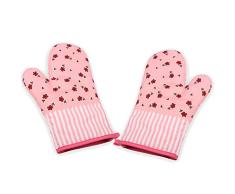 DXIA Manopla de Horno, Guantes de Cocina, Guantes Resistente al Calor Guante 100% algodón, para cocinar, Hornear, barbebue potholder, Guantes de cocción, 1 par (Flor Rosa)