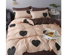 Fansu Juego de Ropa de Cama 4 Piezas, Microfibra Funda de Edredón Sábana Funda de Almohada Cremallera Diseño Funda de Almohada Conjunto De Edredón Hoja Plana (150x200cm,Amor Negro)