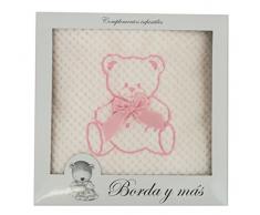 Manta Bebé extra-suave BORDADA CON EL NOMBRE, Modelo dots beige, detalles en rosa
