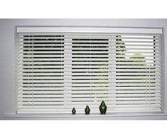 Estores Baratos Persiana Veneciana de Madera Maciza Premium (40cm hasta 240cm de Ancho). Color Blanco. Medida 130cm x 180cm para Ventanas y Puertas