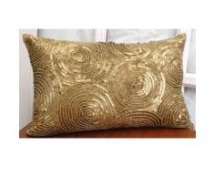 All Eyes On Gold - Decorativa Funda de Cojin 30 x 60 cm, Rectangle/Lumbar Oro Seda Lentejuelas y Cuentas Bordados