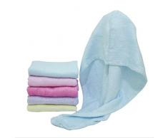 Happyit 1PCS Toalla de Cabeza Suave 100% de la Fibra de bambú de la Alta Calidad Súper mágico Que Absorbe el Sombrero de sequía del Pelo para la Ducha del baño de Las señoras de Las Muchachas (Azul)