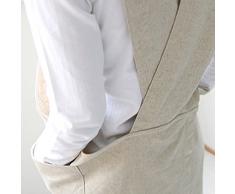 Delantal de cocina halter de lino y algodón de estilo japonés en forma de X de color beige con diseño cruzado