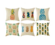 Top finel Hogar 6 Cojines lino algodón fundas almohada decorativa para camas sofás sillas cuadrado 45X45cm serie piña