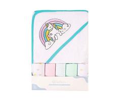 Toalla de baño con capucha y toallitas para bebé, Extra suave y ultra absorbente, Paquete de 6 regalos para recién nacidos y bebés, unicornio
