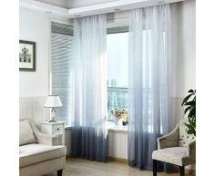 SIMPVALE 1 Pieza Cortinas de Gasa - degradados - Visillos Transparente - para Dormitorio, la Sala de Estar, balcón, Salon (Gris con Blanco, Ancho 250cm / Altura 260cm)