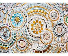 Alfombra Circulos Imitación Gresite Multicolor PVC | 95 cm x 133 cm | Moqueta PVC | Suelo vinilico | Decoración del Hogar