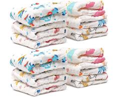12 Pz Toallitas Muselina Bebé, Toalla Facial Infantil, 30x30cm - Paños de Algodón Extra Suaves de 6 Capas - Altamente Absorbente, Lavable y Reutilizable - para la Piel Sensible del Recién Nacido.