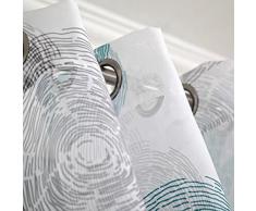 SIMPVALE 2 Piezas Cortinas de Gasa con Ojales Translúcido Geométrico Elegante Visillo para Dormitorio Habitación Balcón Puerta Ventana, Azúl, 140x225cm