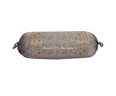 DK Homewares Indian Tradicional Festival Decoración 30 X 15 Pulgadas Fundas De Almohada De Yoga Seda Brocado Jacquard Floral Étnico Cilíndrico Funda De Cojín Cervical (Gris ; 76 X 38 Cm) -1 Pc