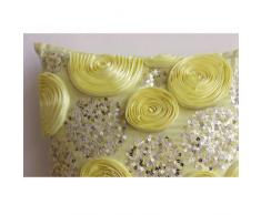Amarillo Lanzar Fundas De Almohada, Flor De La Cinta Y Lentejuelas Rose Tema Floral 40x40 cm Cojines Cubren, Sedala Seda Almohadas Fundas Para El Sofá - Creamy Yellow Roses