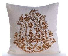 Blanco Cojines Cubren, Paisley Indio Tradicional cojín cubre 45x45 cm, Sabana De Algodon Funda De Almohada, Contemporáneo Fundas De Almohada Decorativa De Tiro - Gold magical Garden