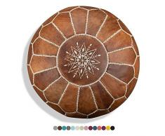 Puf Marroquí Marrón cognac de cuero auténtico - Hecho a mano - Entregado con relleno - Otomano, cojin de suelo